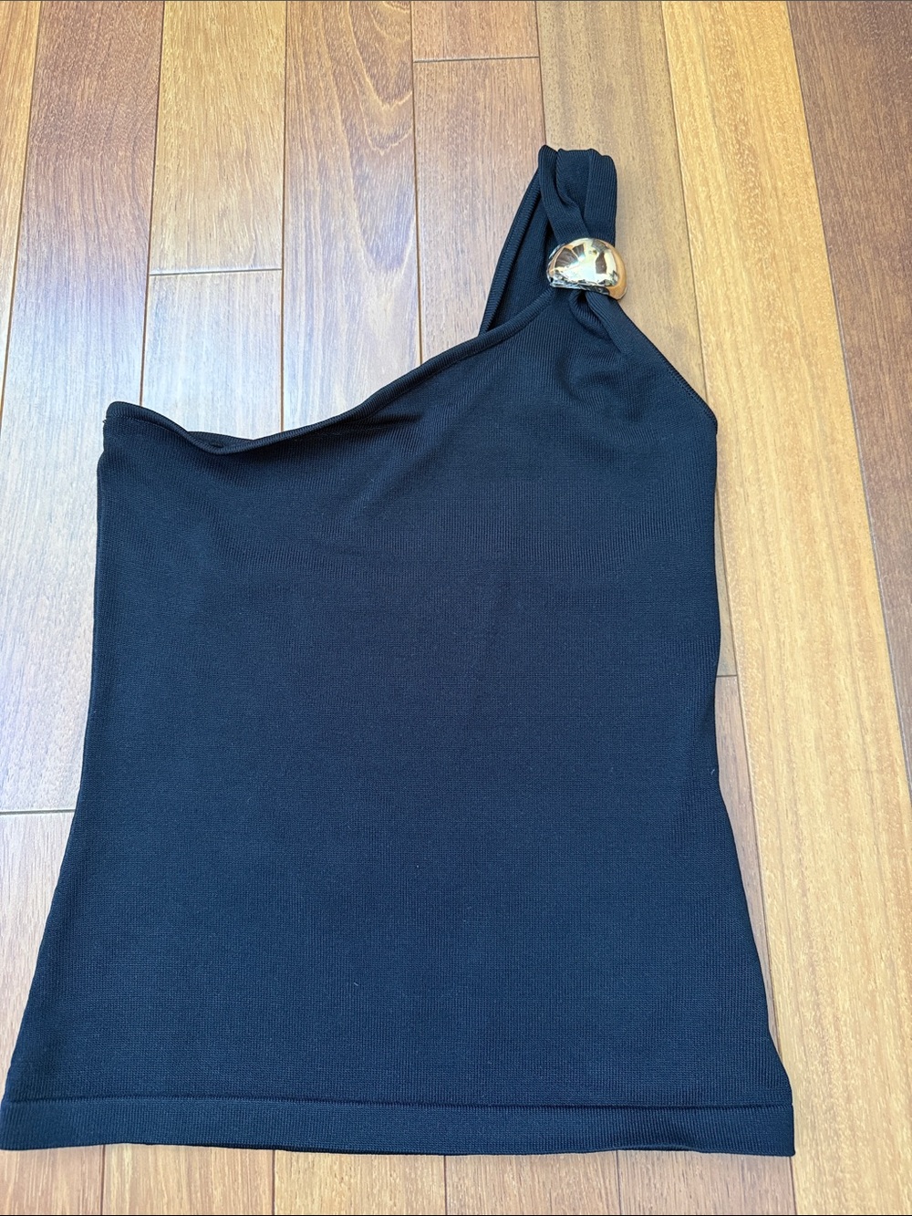 Ruby and Jenna Women’s One-Shoulder Black top with Decorative Accent